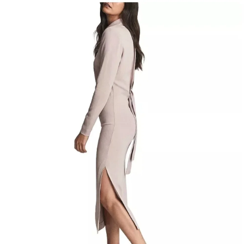 REISS Martha Cutout Back Midi Dress Nude